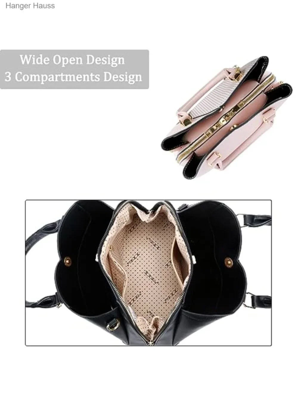 Triple Compartments Satchel Purse Women Faux Leather Top Handle Shoulder Bag
